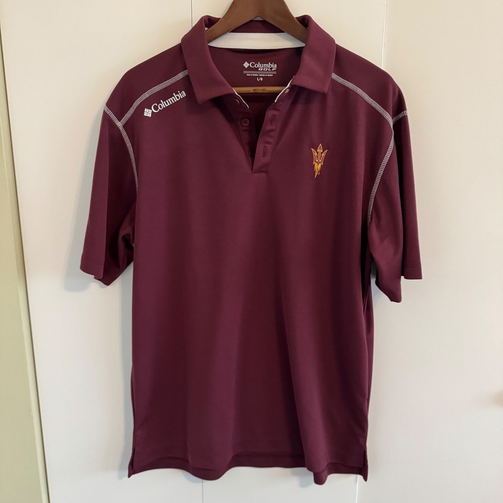 Columbia Golf Mens Arizona State Sun Devils ASU Polo Shirt Maroon Large L